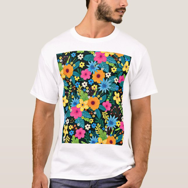 Vibrant Ditsy Flowers Floral Pattern-43785 T-Shirt (Front)