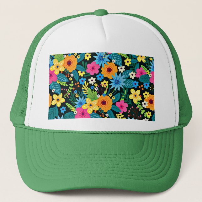 Vibrant Ditsy Flowers Floral Pattern-43785 Trucker Hat (Front)