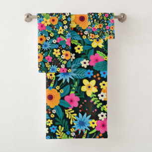 Vibrant Ditsy Flowers Floral Pattern Design-43785 Bath Towel Set