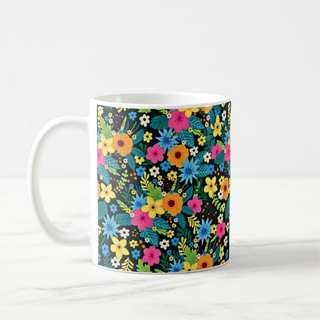 Vibrant Ditsy Flowers Floral Pattern Design-43785 Coffee Mug (Left)
