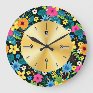 Vibrant Ditsy Flowers Floral Pattern Design-43785 Large Clock