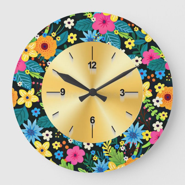Vibrant Ditsy Flowers Floral Pattern Design-43785 Large Clock (Front)