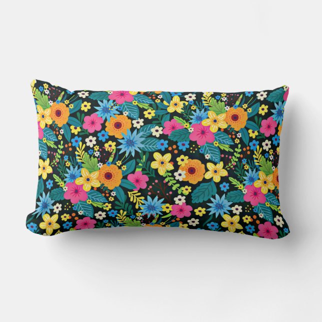 Vibrant Ditsy Flowers Floral Pattern Design-43785 Lumbar Cushion (Front)