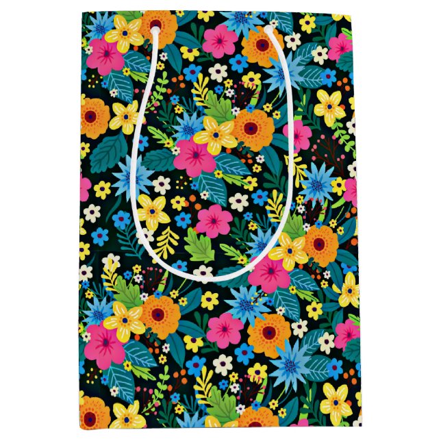 Vibrant Ditsy Flowers Floral Pattern Design-43785 Medium Gift Bag (Front)