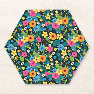 Vibrant Ditsy Flowers Floral Pattern Design-43785 Paper Coaster