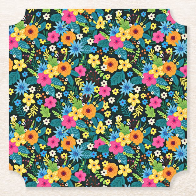 Vibrant Ditsy Flowers Floral Pattern Design-43785 Paper Coaster (Front)