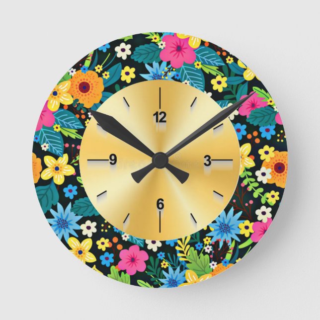 Vibrant Ditsy Flowers Floral Pattern Design-43785 Round Clock (Front)