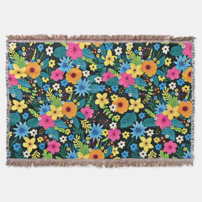 Vibrant Ditsy Flowers Floral Pattern Design-43785 Throw Blanket (Front)