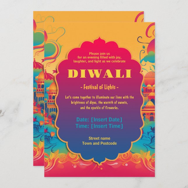 Vibrant Diwali Harmon Invitation (Front/Back)