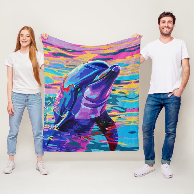 Vibrant Dolphin – Colorfull Ocean Dream Fleece Blanket (In Situ)