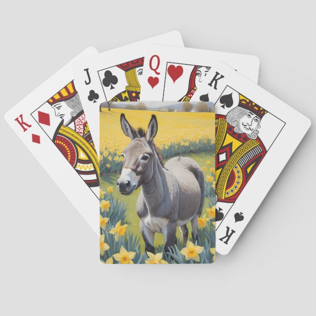 Vibrant Donkey And Yellow Daffodils Playing Cards (Back)