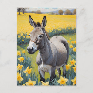 Vibrant Donkey And Yellow Daffodils Postcard