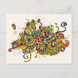 Vibrant Doodle Painting Postcard