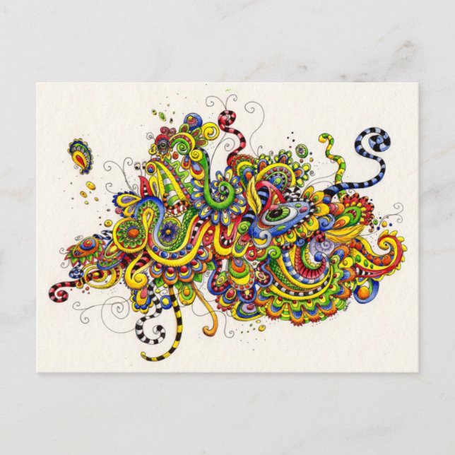 Vibrant Doodle Painting Postcard (Front)