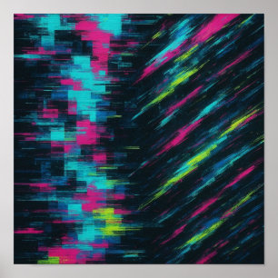 Vibrant Dopamine Glitch Wave in Neon Fragment Flow Poster