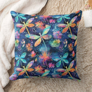 Vibrant dragonflies pattern cushion