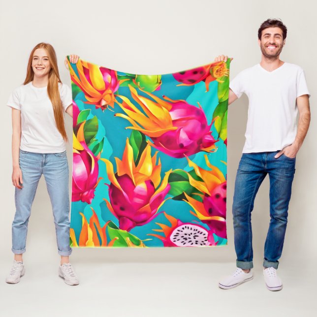Vibrant Dragoon Fruit Pattern Fleece Blanket (In Situ)