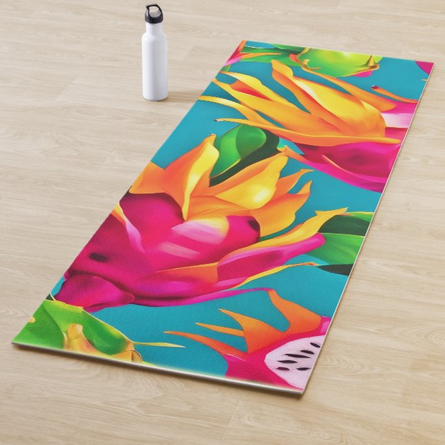 Vibrant Dragoon Fruit Pattern Yoga Mat (In Situ)