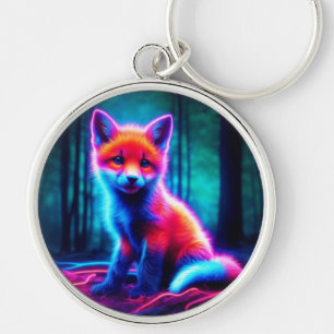 Vibrant dreamlike fox with electric colour hues key ring