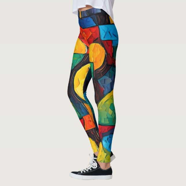 Vibrant Dreams Geometry – Bold Modern Abstract Art Leggings (Left)
