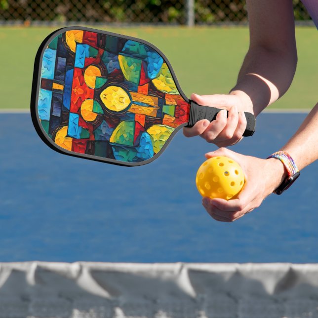 Vibrant Dreams Geometry – Bold Modern Abstract Art Pickleball Paddle (Insitu)