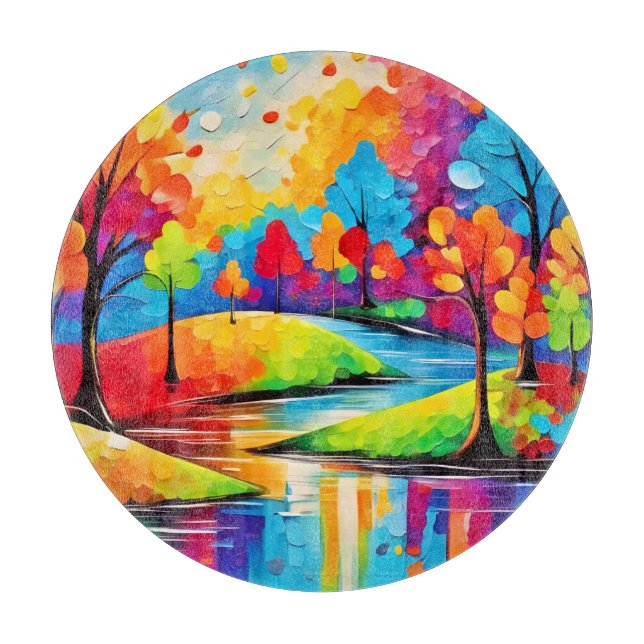 Vibrant Dreamscape Autumn's Symphony Art Cutting Board (Front)