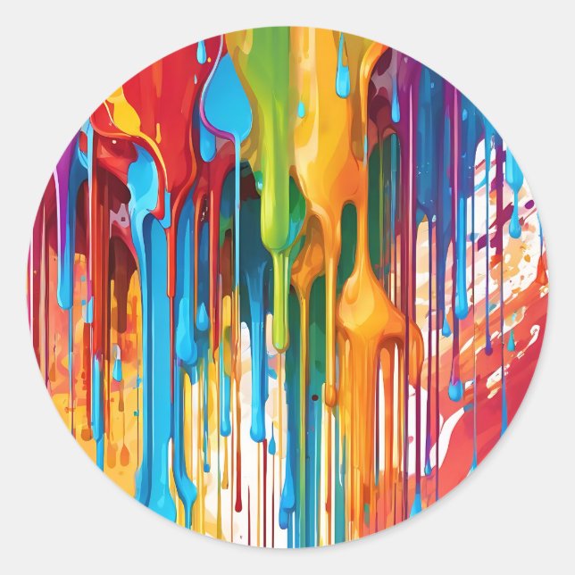 Vibrant Dripping Paint Classic Round Sticker (Front)
