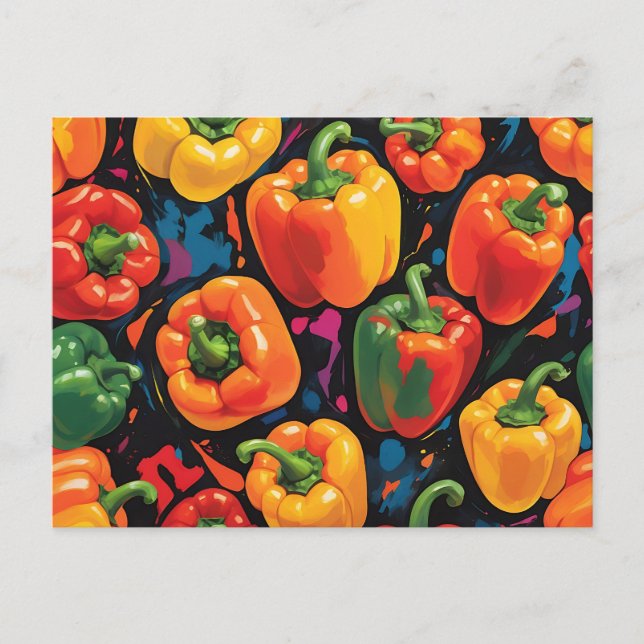 Vibrant Dynamic Bell Pepper Pattern Postcard (Front)