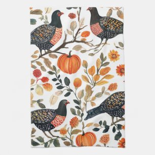 Vibrant Earthy Watercolor Birds - Bohemian Flair Tea Towel