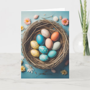 Vibrant Easter Basket With Decorative Eggs Holiday Card