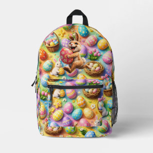 Vibrant Easter bunny and egg hunt celebration back Printed Backpack