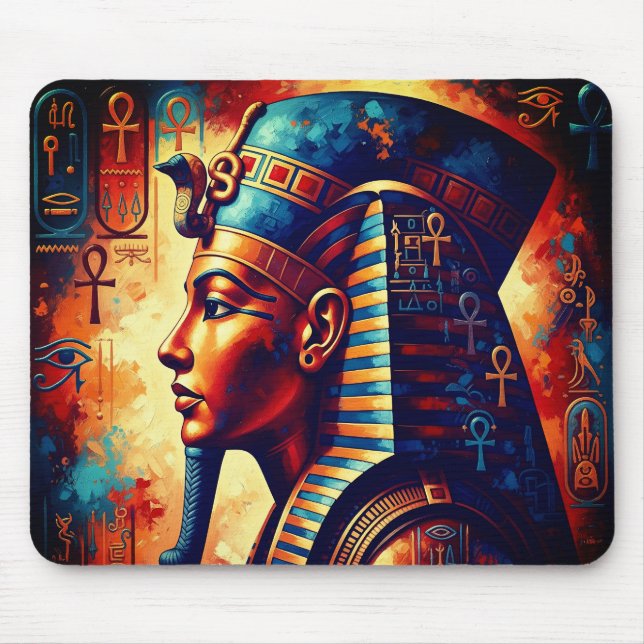 Vibrant Egyptian Pharaoh Portrait Mouse Pad (Front)