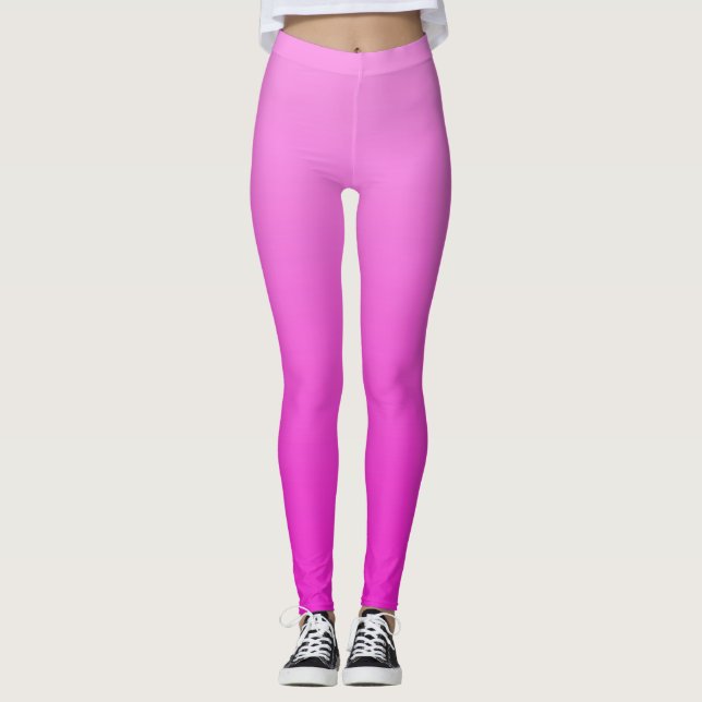 Vibrant Electric Summer Hot Pink Dipped Ombre Leggings (Front)