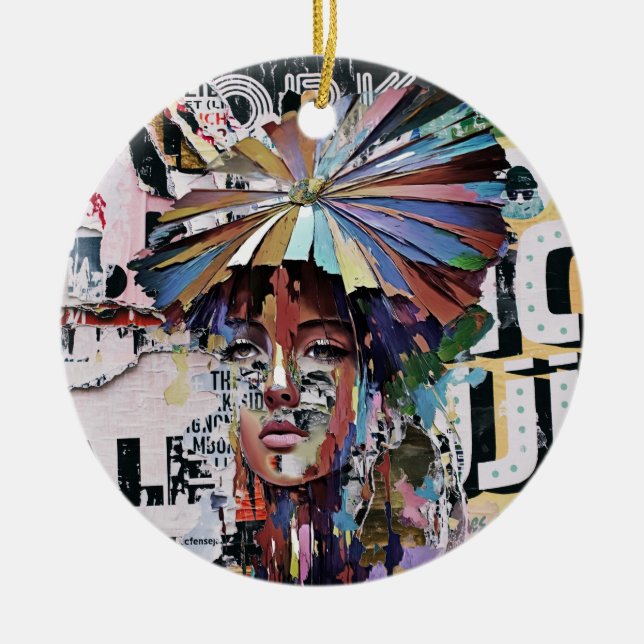 Vibrant Elegance: Colourful Artistic Girl Ceramic Tree Decoration (Front)