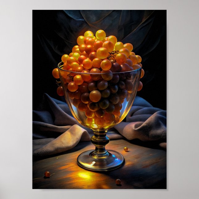 "Vibrant Elegance: Orange Grapes in a Glass". Poster (Front)
