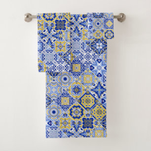 Vibrant Elegant Moroccan Blue Tile Timeless Art Bath Towel Set