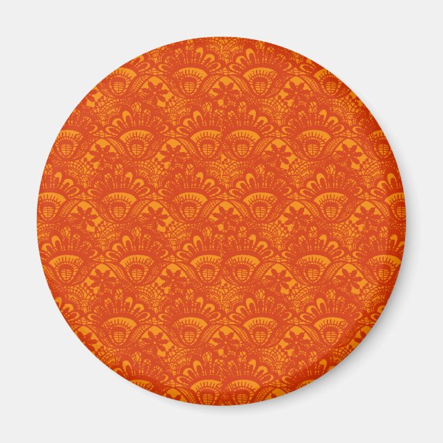 Vibrant Elegant Orange Damask Lace Girly Pattern Magnet (Front)