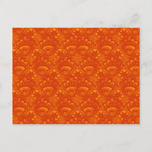 Vibrant Elegant Orange Damask Lace Girly Pattern Postcard