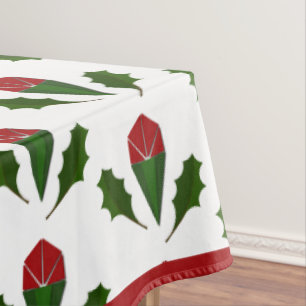 Vibrant Elegant Pattern Red Roses, Green Holly Art Tablecloth