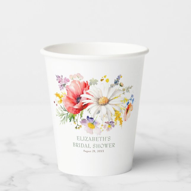Vibrant Elegant Summer Wildflowers Garden Party Paper Cups (Front)