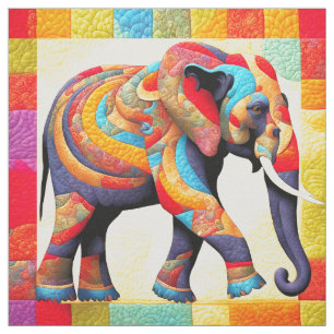 Vibrant Elephant cheater faux quilt or sew block Fabric