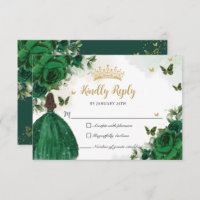 Vibrant Emerald Green Floral Princess Quinceañera