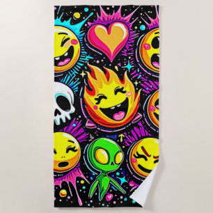Vibrant Emoji Pop Art Beach Towel