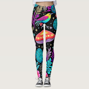Vibrant Enchanted Forest Mushroom Artwork Leggings
