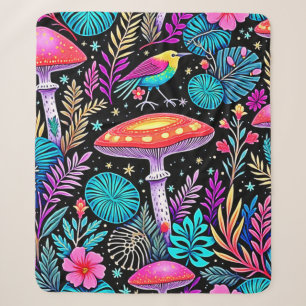 Vibrant Enchanted Forest Mushroom Artwork Sherpa Blanket