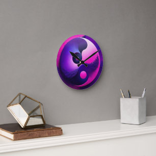 Vibrant Enlightenment Colourful Yin Yang Symbolism Round Clock