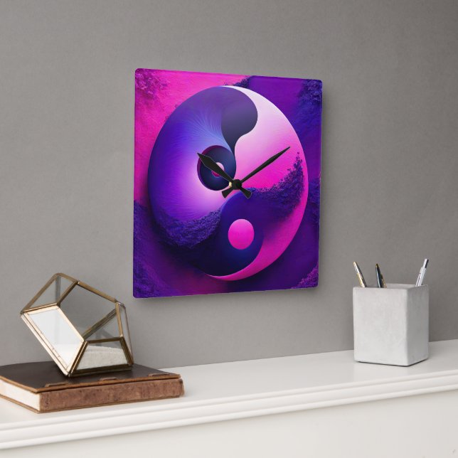 Vibrant Enlightenment Colourful Yin Yang Symbolism Square Wall Clock (Office)