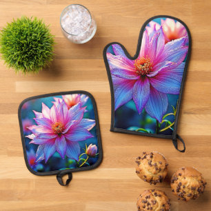 Vibrant Ethereal Bloom Artwork Oven Mitt & Pot Holder Set