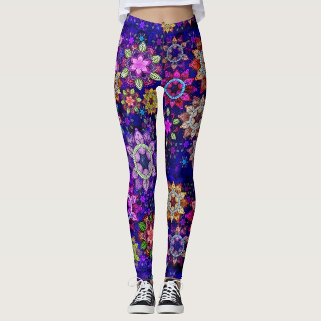 Vibrant Exploding Watercolor Mandalas Leggings (Front)