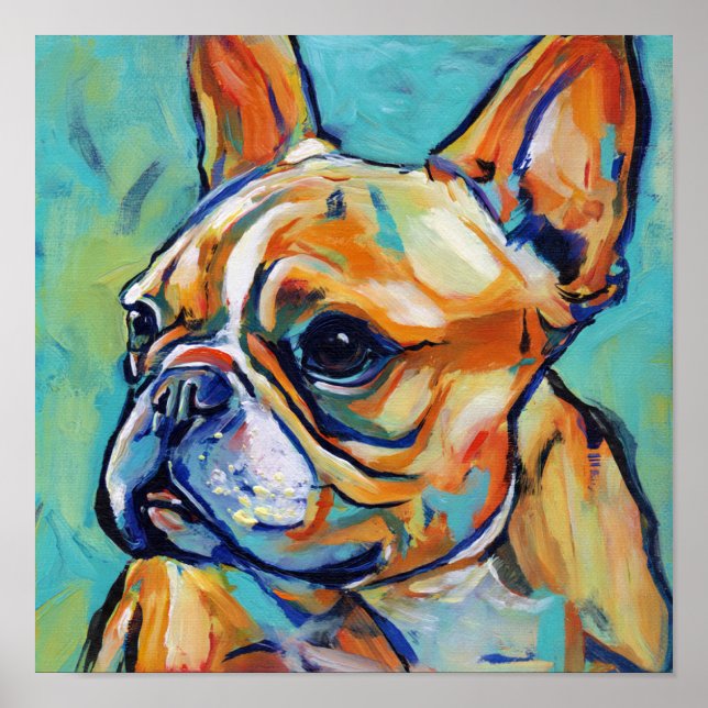 Vibrant Expressionist Frenchie Pop Art Portrait Poster (Front)
